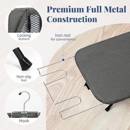 Small Ironing Board Foldable, BlissBoard Tabletop Iron Board with Cover and Pad, Metal Frame Mini Ironing Table Countertop for Space Saving, 31"x12", Black