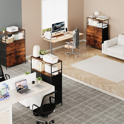 51" H Tall Mobile File Cabinet, Rolling Printer Stand with 6 Drawers, Adjustable Hanging Rails for A4/Letter/Legal Files, Fabric Vertical Filing Cabinet for Home Office, Rustic Brown