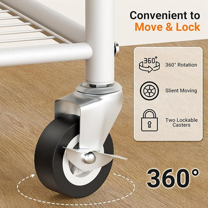 AOODA Small Clothes Rack with Shelves, Metal Sturdy Rolling Clothing Racks for Hanging Clothes, Portable Garment Rack with Wheels for Shirts, Coats, Shoes, Bags (White)