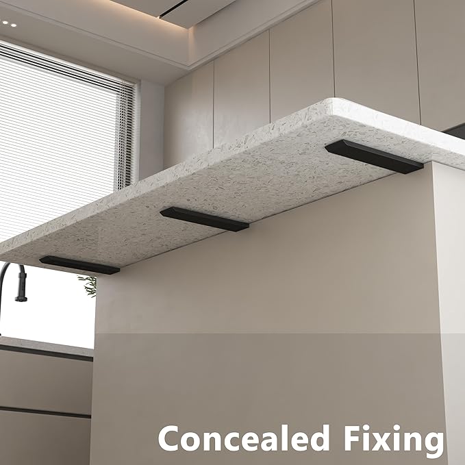 2-Pack 8 Inch Countertop Support Brackets, Heavy Duty L Brackets for Quartz/Wood/Laminate/Granite Countertops | 3/8" Thick Metal Steel | Frosted Black Powder Coated