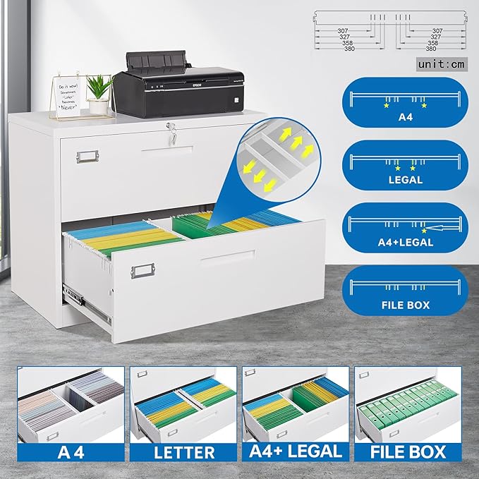 2 Drawer Lateral File Cabinet Metal Filing Storage Cabinet with Lock Office Home Steel File Cabinet for A4 Legal/Letter Size File Cabinet Locked,Assembly Required (2 Drawer, White)
