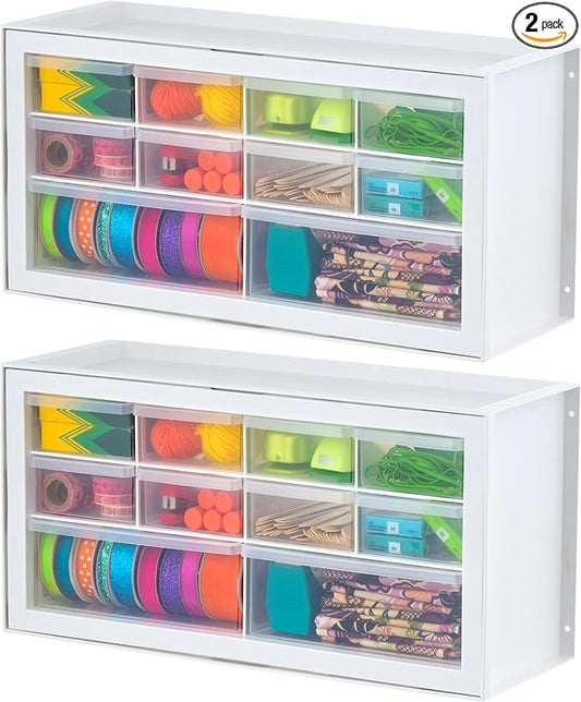 IRIS USA Small Drawer Organizer Storage, 2-Pack, 10-Drawer Craft Cabinet for Screws Hardware Art Supplies Small Parts Nuts Bolts Nails Tool Container, Drink Packet Water Flavor Packet Organizer, White