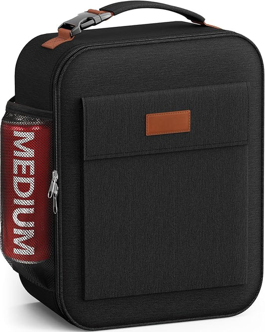 HOTOR Lunch Bag for Men & Women - Large Capacity Insulated Lunch Bag with Mutiple Pockets, Wear-Resistant Cooler Lunch Box for Office, Picnic, Black, 7L, 9.06" x 4.33" x 10.63"