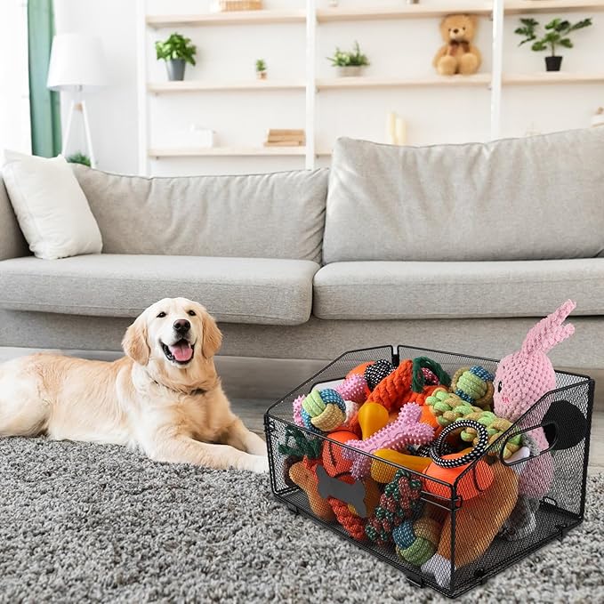 Geyecete dog toy storage Iron art dog toy organizer folding dog toy basket trapezoid Large Dog Stuff Organizer with Handle-Toy box Can be Personalized