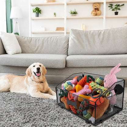 Geyecete dog toy storage Iron art dog toy organizer folding dog toy basket trapezoid Large Dog Stuff Organizer with Handle-Toy box Can be Personalized