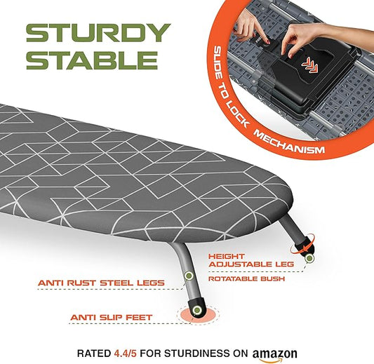 XABITAT Table Top Ironing Board with Wall Mount, D-Crease, Portable Space Saving Mini Laundry Room Iron Board, Foldable Small Ironing Board with Iron Holder, Green