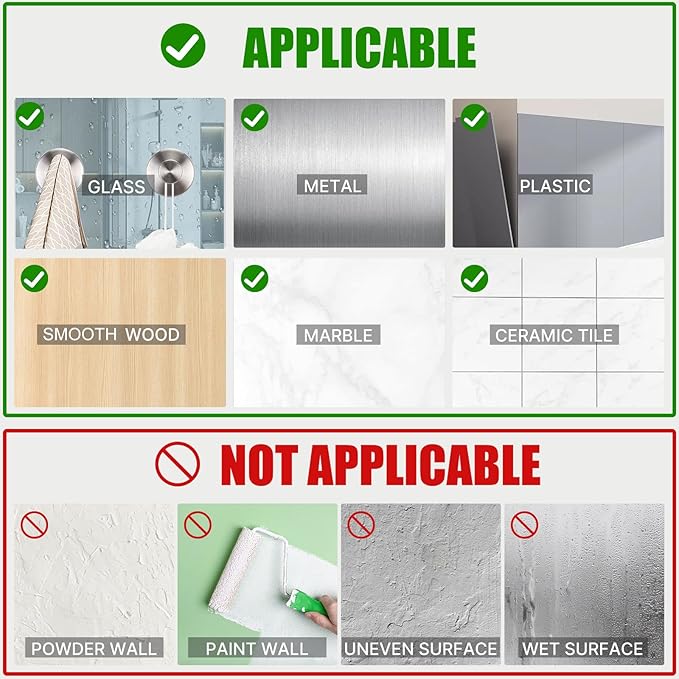 Silver Waterproof Suction Cup Hooks, 2-Pack Heavy Duty Stainless Steel No Drill Shower Hooks for Hanging Towels, Robes, Loofahs, Holder Holds Strong on Tile, Glass, Mirror, Wall, Bathroom Door