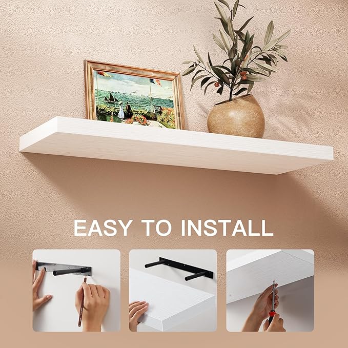 AMADA HOMEFURNISHING Floating Shelves Large, 24 x 7 Inch Wall Shelves for Bathroom, Bedroom, Kitchen, Shelves for Wall Decor Set of 2, White - AMFS06