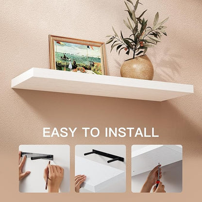 AMADA HOMEFURNISHING Floating Shelves Large, 24 x 7 Inch Wall Shelves for Bathroom, Bedroom, Kitchen, Shelves for Wall Decor Set of 2, White - AMFS06