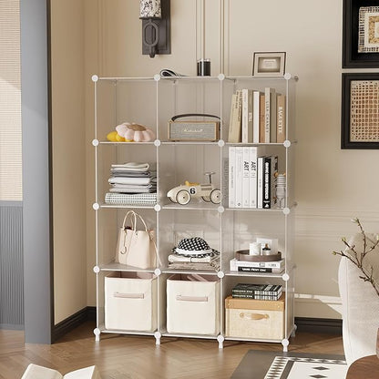 AWTATOS 8 Cube Storage Organizer, Closet Organizer Storage Shelf, Bookcase Bookshelf, DIY Stackable Storage Cubes Shelves for Closet, Bedroom, Home, Office, Transparent Twill