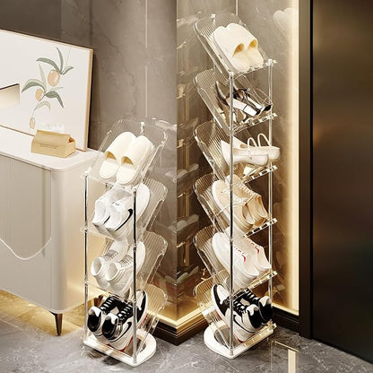 YYW Narrow Shoe Rack Vertical Shoes Rack for Entryway Corner Shoe Storage Organizer for Small Spaces Transparently Tall Slim Shoe Shelf for Front Door Entrance Living Room White 3 Layers