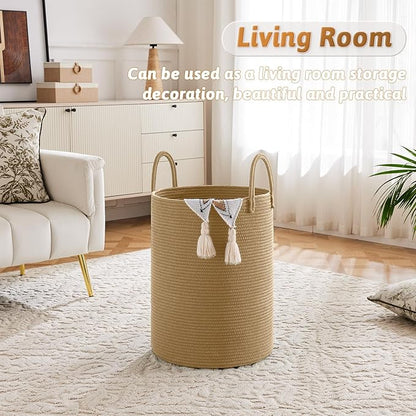 Laundry Basket,Woven Cotton Rope Laundry Hamper,60L for Decorative Storage of Dirty Clothes,Toys and Blankets in Bathroom,Baby Room and Living Room