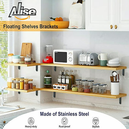 Alise 4 PCS L Brackets Heavy Duty Corner Bracket,6 X6 Inch Black Floating Shelf Brackets for Shelves, Stainless Steel L Shape Wall Mounting Brackets, Metal L Joint Angle Bracket for Wood Shelving