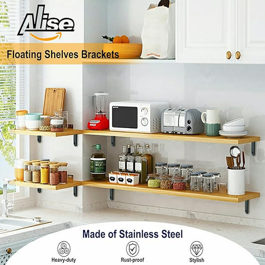 Alise 4 PCS L Brackets Heavy Duty Corner Bracket,6 X6 Inch Black Floating Shelf Brackets for Shelves, Stainless Steel L Shape Wall Mounting Brackets, Metal L Joint Angle Bracket for Wood Shelving