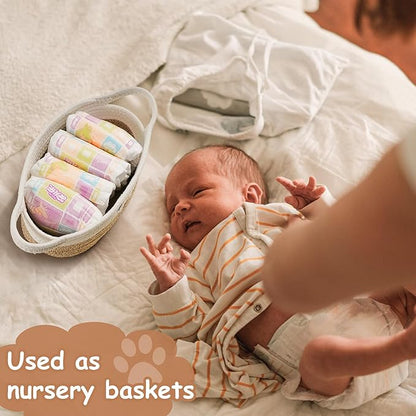 Small Woven Baskets for Organizing with Handle Cute Cotton Basket for Nursery Gift Dog Cat Toy Storage Basket for Toy Organizer-Brown