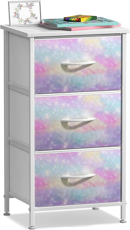 Sorbus Nightstand with 3 Drawers - Bedside Furniture & Accent End Table Chest for Home, Bedroom Accessories, Office, College Dorm, Steel Frame, Wood Top, Pastel Fabric Bins