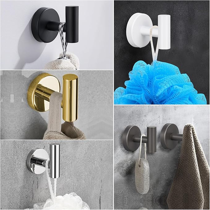 2 Pack Matte Black Towel Hooks, SUS304 Stainless Steel Bathroom Hooks for Bedroom Kitchen Hotel Office