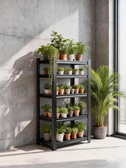 Plant Stand Indoor Outdoor,Metal Adjustable,4-Tier Plant Shelf,Accommodates Multiple Pots,Plant Shelves Suitable for Living Rooms,Gardens,Balconies (Black, 54''H x45.6''W x 12''D)