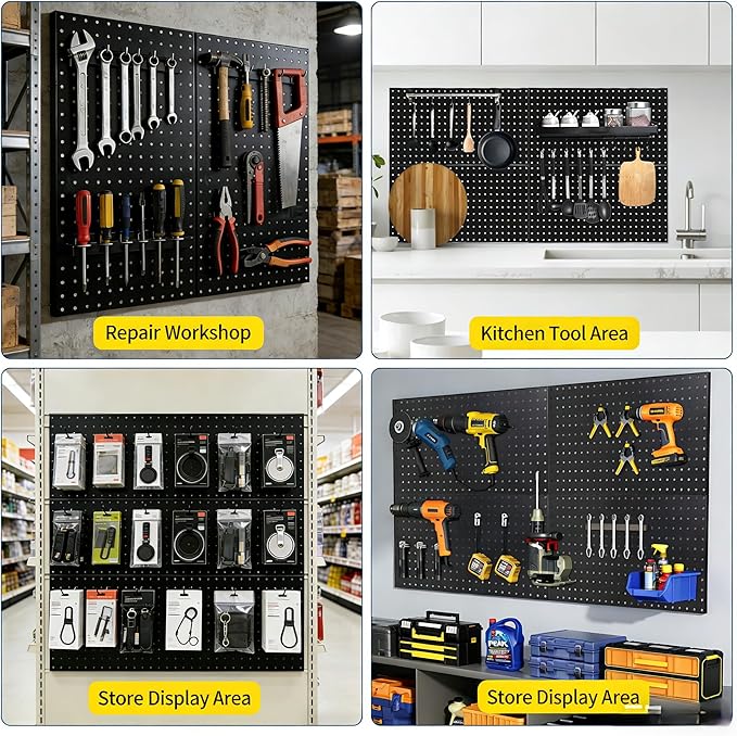 4 PCS Metal Pegboard Panels, 48"X24" Peg Board Wall Organizer with Flexible Layout for Garage Storage, Workshop, Kitchen and Craft Room Tool Organization