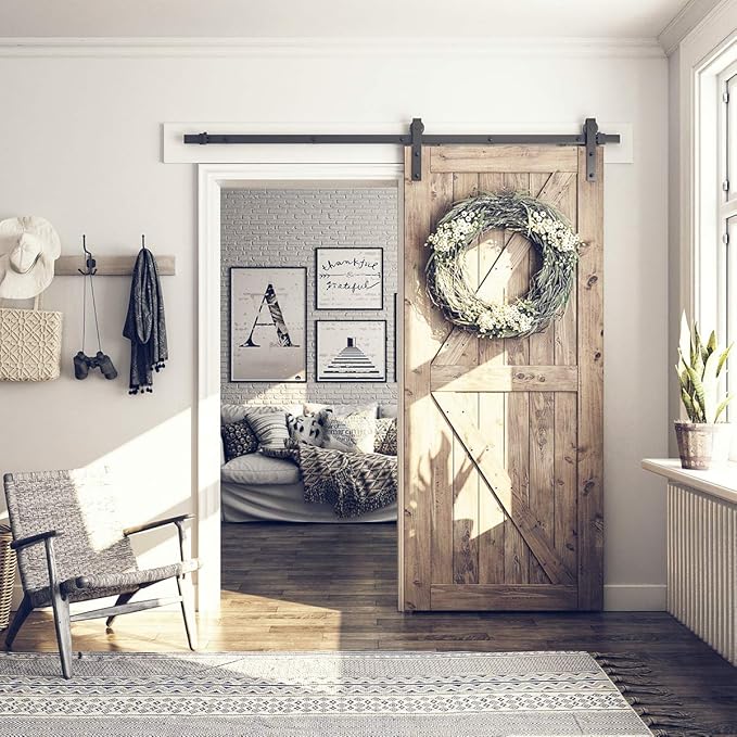SMARTSTANDARD 6.6 Feet Heavy Duty Sturdy Sliding Barn Door Hardware Kit -Smoothly and Quietly -Easy to Install -Includes Step-by-Step Installation Instruction Fit 40" Wide Door Panel (J Shape Hanger)