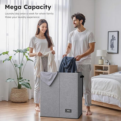 SOLEDI Double Laundry Hamper with Lid and Removable bag, Large Laundry Basket 2 Section with handles, Collapsible Dirty Clothes Hampers for Laundry, Bedroom, Dorm, College