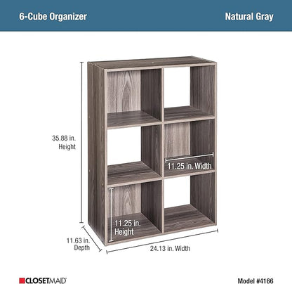 ClosetMaid Cubeicals 6 Cube Storage Shelf Organizer Bookshelf - Vertical & Horizontal Options, Easy Assembly - Natural Gray Wood Finish