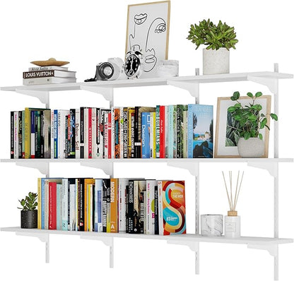 Wallniture Turin 60 inch x 8 in Wall Shelf for Home Storage and Decor, Floating Bookshelf for Living Room, Ladder Shelves with Adjustable Standard Rail Bracket System for Closet, Laundry, Kitchen