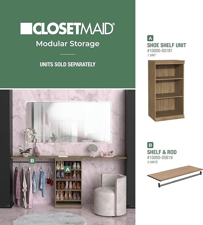 ClosetMaid Modular Storage Shelf and Hang Rod Kit, Sand