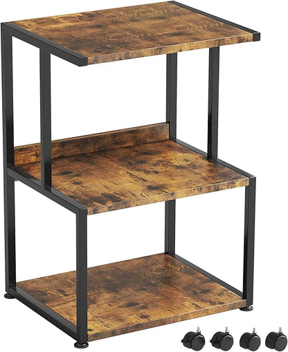 Mexin Printer Stand-Small 3 Tier Printer Table with Wheels, Industrial Rolling Printer Cart with Storage Shelf for Scanner Fax Home Office Use,17.5 x 11.8 Inches, Rustic Brown