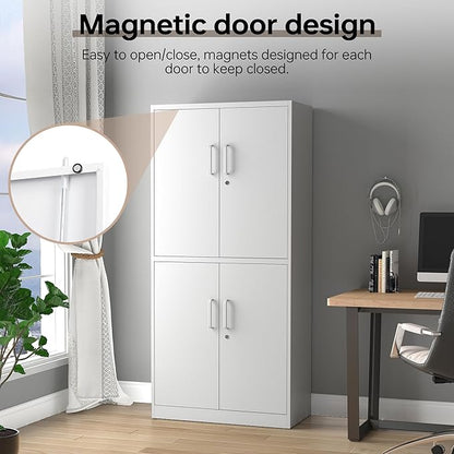 Metal Storage Cabinets with Locking Doors,71" Tall Garage Cabinet with 3 Adjustable Shelves, Lockable Steel Office Storage Caninet Tool Cabnet for Home Office,Garage, Pantry