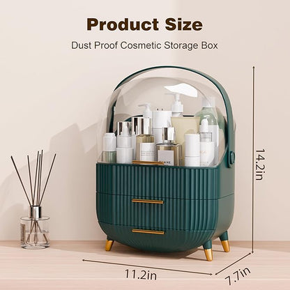 Makeup Organizers and Storage Make up Organizer for Vanity Cosmetics Skincare With Lid and Drawers Display Cases for Countertop Bathroom Women Teenager Girl Gifts(Dark Green)