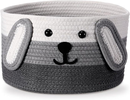 Zopeal Dog Woven Basket, 11.8" D x 6.7" H Cotton Rope Toy Storage Organizer, Dog Mom Gift Empty, Cute Laundry Puppy Gift Animal Basket for Clothes, Towels, Toy, Laundry, Bathroom, Home(White, Gray)