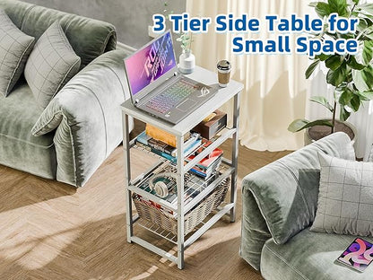 3 Tier Metal Printer Stand Shelf, White Side Table for Printer, Fax Marchine