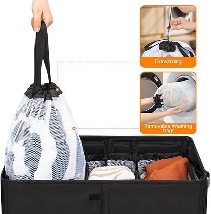 WOWLIVE Laundry Hamper with Lid,180L Large Laundry Basket 3 Section with Removable Washing Bags,Collapsible Waterproof Dirty Clothes Hamper for Laundry Room Bathroom Dorm,Black