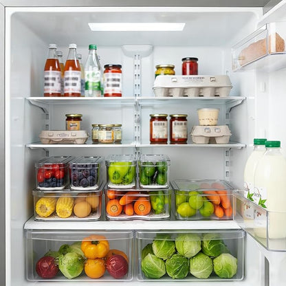 Fridge Organizers and Storage, 6 Pack Clear Freezer Organizer Bins with Lids for Kitchen, Pantry, Refrigerator, Food, Fruit, Vegetable Storage