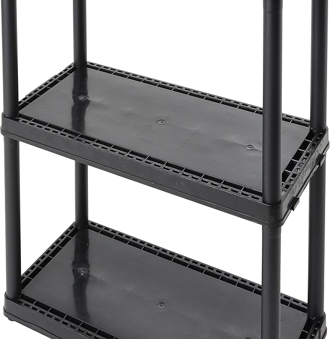 Gracious Living 3 Shelf Fixed Height Light Duty Storage Unit 12 x 24 x 33" Organizer System for Home, Garage, Basement, & Laundry, Black (2 Pack)