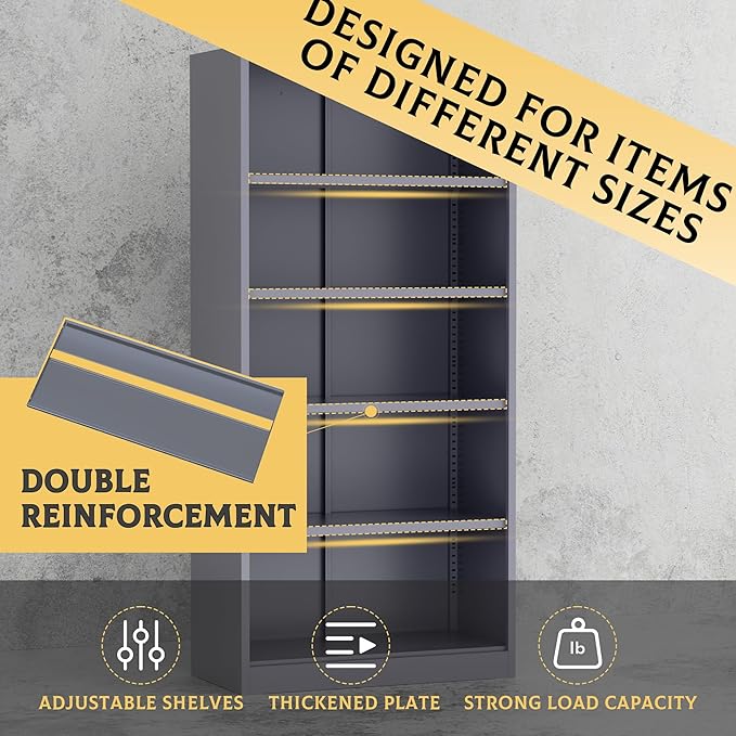 SUNCROWN 72" Metal Storage Cabinet - Heavy-Duty Metal Garage Cabinet with 4 Adjustable Shelves & 2 Doors for Tools, Office, Home, Workshop,Grey & White-Small