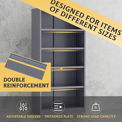 SUNCROWN 72" Metal Storage Cabinet - Heavy-Duty Metal Garage Cabinet with 4 Adjustable Shelves & 2 Doors for Tools, Office, Home, Workshop,Grey & White-Small