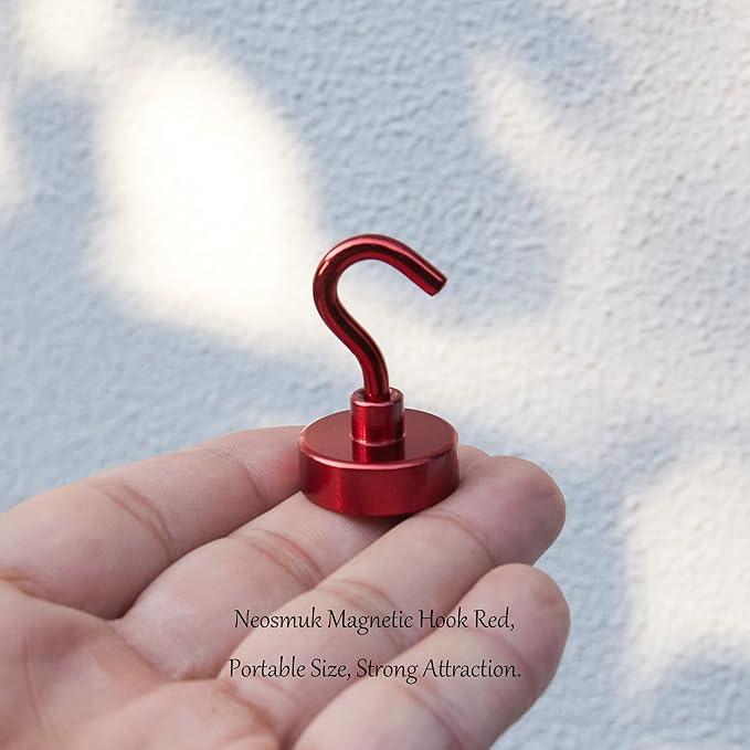 Neosmuk Magnetic Hooks, Heavy Duty 40lb+ Strong Magnet Hook for Cruise Cabins, Cruise Ship Essentials for Hanging, Metal Wall Refrigerator Hangers (Red, 10 Pack)