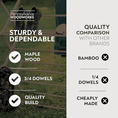 Pennsylvania Woodworks Premium American Maple Clothes Drying Rack - Handcrafted in Pennsylvania - Solid Wood Construction, Collapsible, Eco-Friendly Laundry Solution (X-Large)