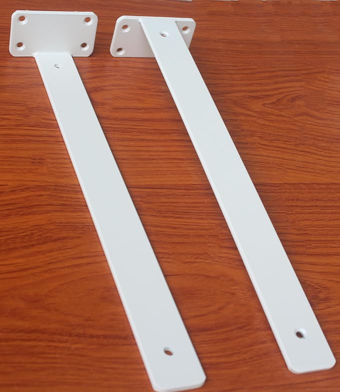8 Pack - 16 inch White Hidden L Shelf Bracket (1/5 Inch Thicked) Iron Floating Shelf Brackets Rustic Industrial Metal Brackets for Shelf Support