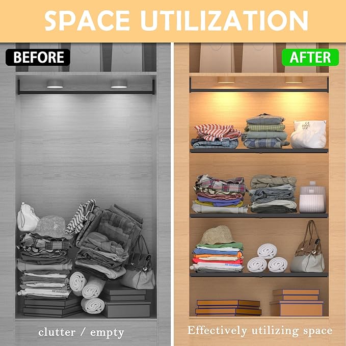 Adjustable Closet Shelves Organizers, Expandable for Cabinet Rack Storage Wardrobe Tension Shelving for Pantry Cupboard Kitchen (2 Perforated, W:7.87" x L: 17" to 31")