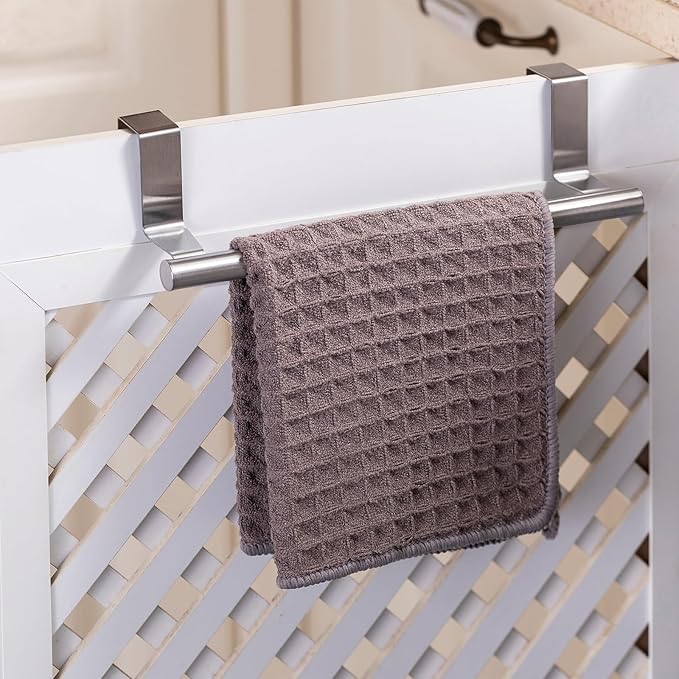 Over Cabinet Towel Bar 9", Kitchen Towel Rack Over Cabinet Door, Stainless Steel Cabinet Door Towel Holder, Dish Towel Holder for Cabinet Door, Silver, 2 Pack