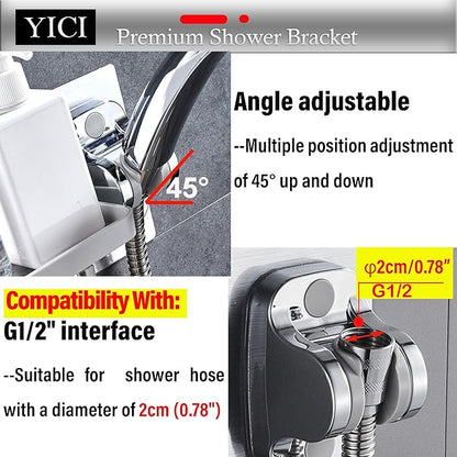 YICI Handheld Shower Head Holder Wall Mount Shower Soap Holder With 3 hook Adjustable Shower Handle Holder Adhesive Shower Hose Holder Shower Bracket (Combination Set(Silver))