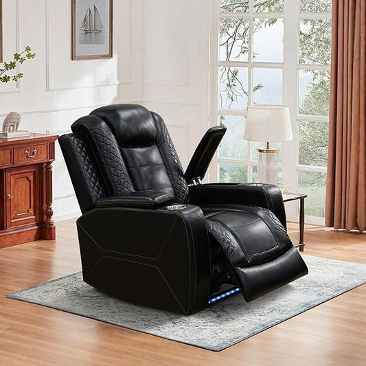 Power Recliner Chair, Living Room Furniture Sets with LED, Modern Single Reclining Chair with Adjustable Footrests,Leather Reclining Couches, Recliner Furniture for RV/Apt/Bedroom/Meeting Room