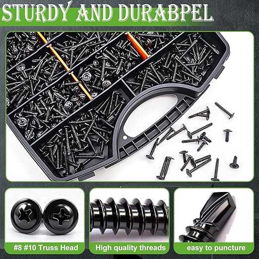 mxuteuk 1220PCS #8#10 Black Self Tapping Screws,410 Stainless Steel Self Drilling Screws for Metal,1/2" to 1-1/2" Truss Head Self Tapping Screw for Metal,Plastic,Wood (610PCS Screw+610PCS Washers)