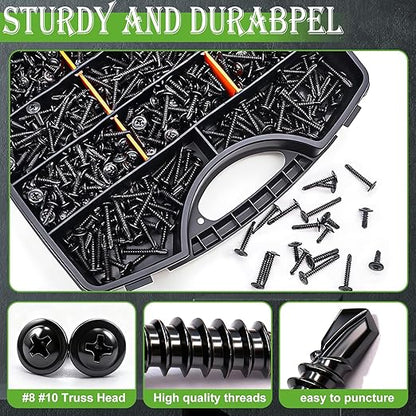 mxuteuk 1220PCS #8#10 Black Self Tapping Screws,410 Stainless Steel Self Drilling Screws for Metal,1/2" to 1-1/2" Truss Head Self Tapping Screw for Metal,Plastic,Wood (610PCS Screw+610PCS Washers)