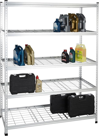 Amazon Basics 5 Shelf, High-Grade Aluminum, Silver, 60 x 24 x 78 Inch | Heavy Duty, 4000IBS, Adjustable, Storage, Shelving Unit