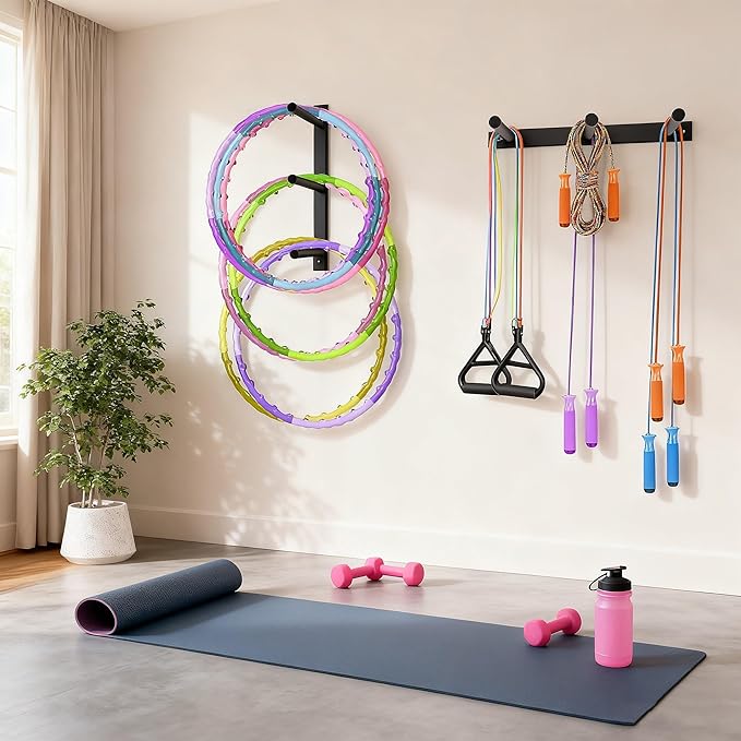 Wall Mounted Jump Rope Rack - 6 Peg Wall Mounted Gym Organizer Rack, Heavy-Duty Metal Purpose Hoop Rope Holder for Resistance Bands, Home/Gym Storage