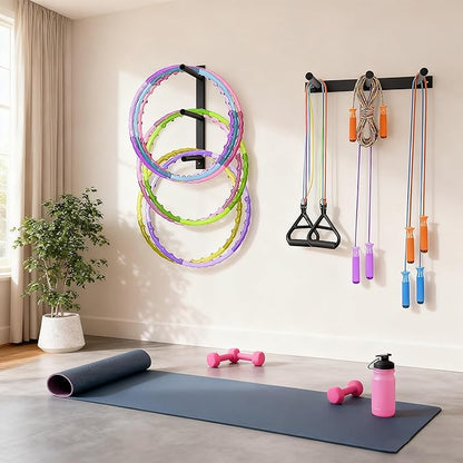 Wall Mounted Jump Rope Rack - 6 Peg Wall Mounted Gym Organizer Rack, Heavy-Duty Metal Purpose Hoop Rope Holder for Resistance Bands, Home/Gym Storage